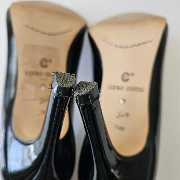 Corso Como Patent Leather Pumps, Size 7.5M Black Almond Toe - Picture 6 of 10